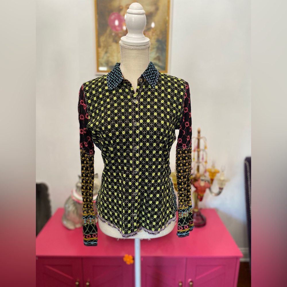 ❌SOLD❌OOAK VTG JWLA JOHNNY WAS LA EMBROIDERED LONG SLEEVE BUTTON DOWN PATCHWORK - Picture 1 of 9